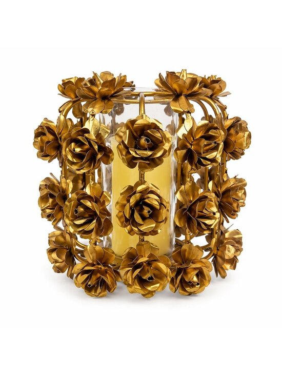 Other - Candle Holder Vase Metal Flowers Roses Table Centerpiece Brushed Gold Vintage T